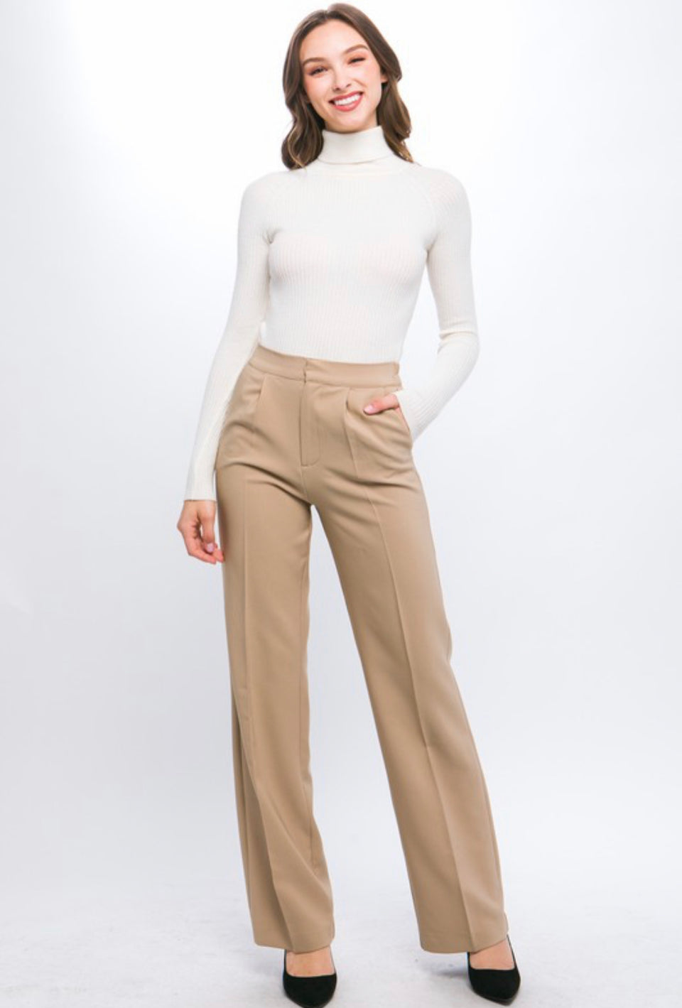 Beige Fit Dress Pants