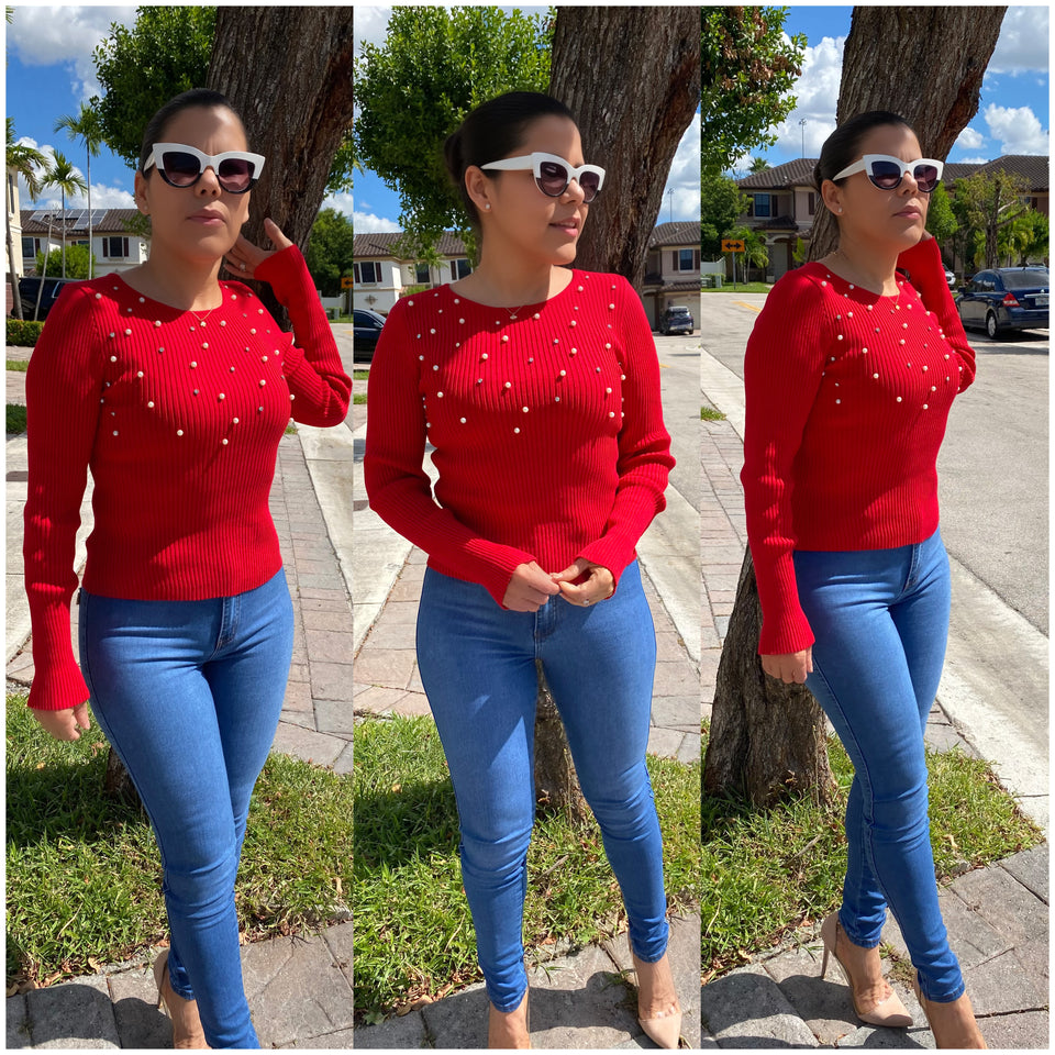 Carli Sweater Top Red