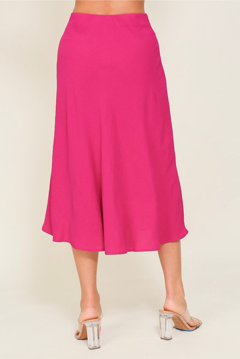 Magenta Elastic High Waisted Midi Skirt