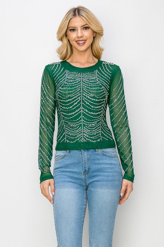 Mesh Long Sleeve Green Top