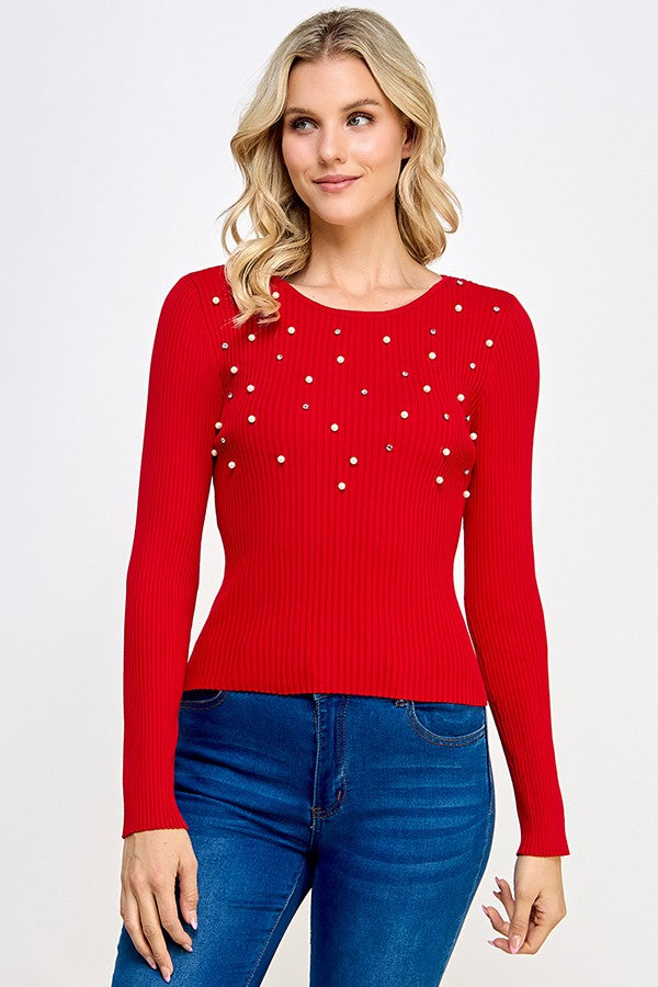 Carli Sweater Top Red