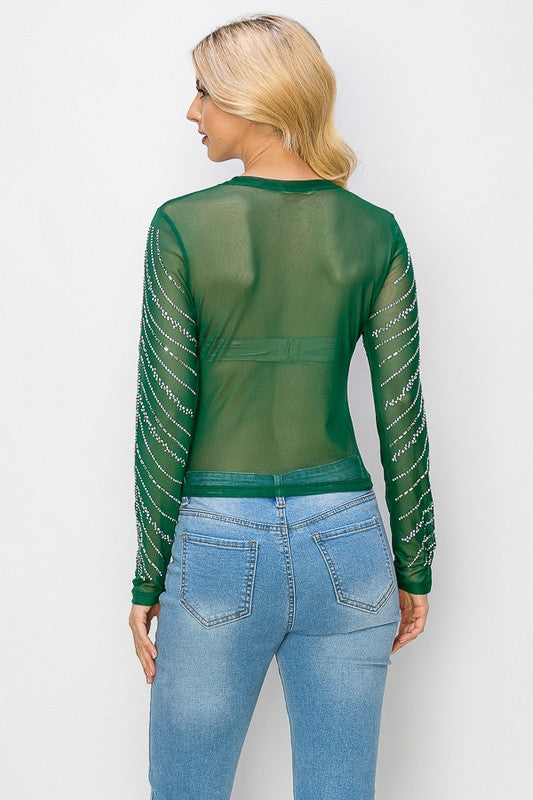 Mesh Long Sleeve Green Top