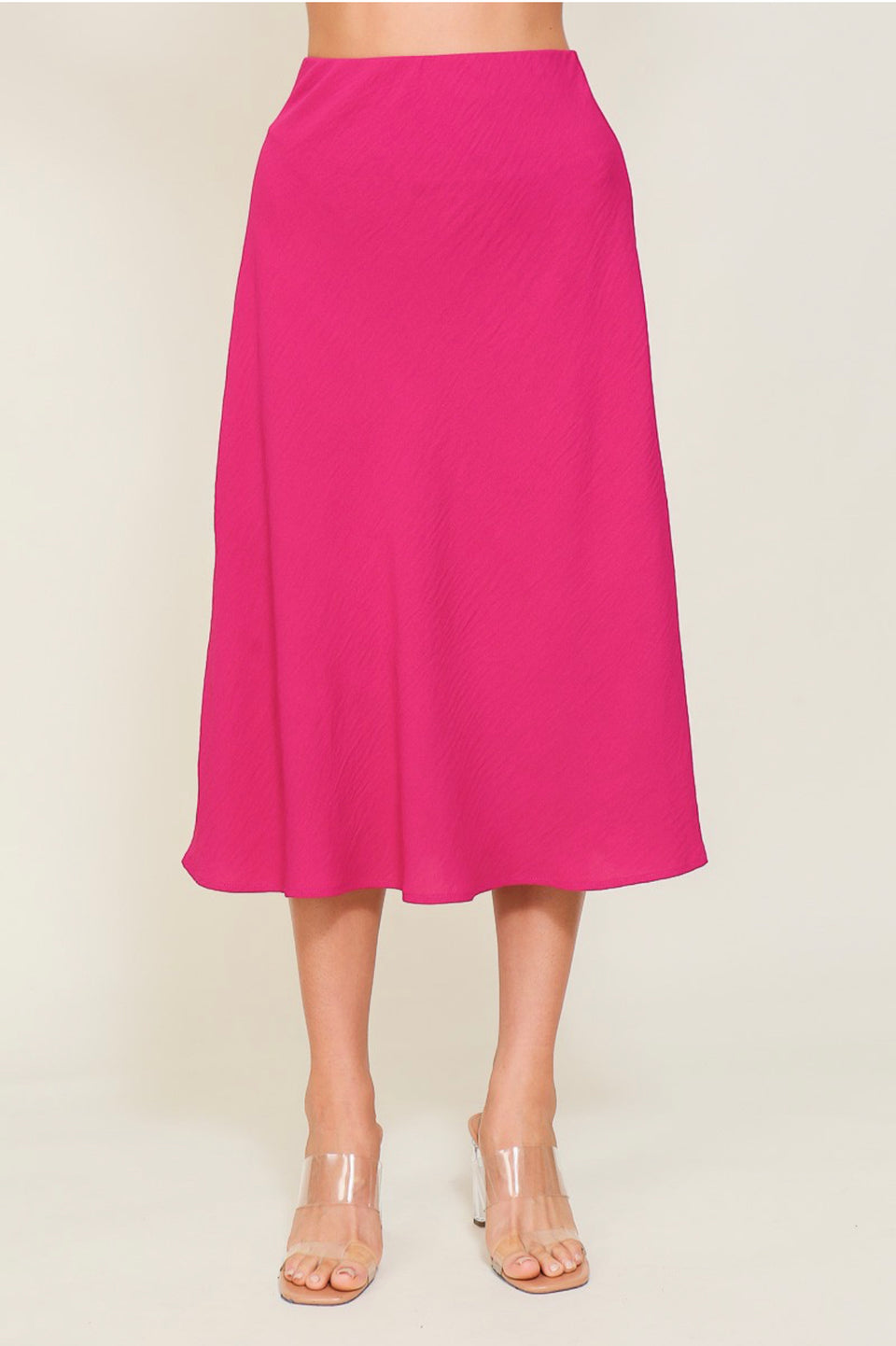 Magenta Elastic High Waisted Midi Skirt