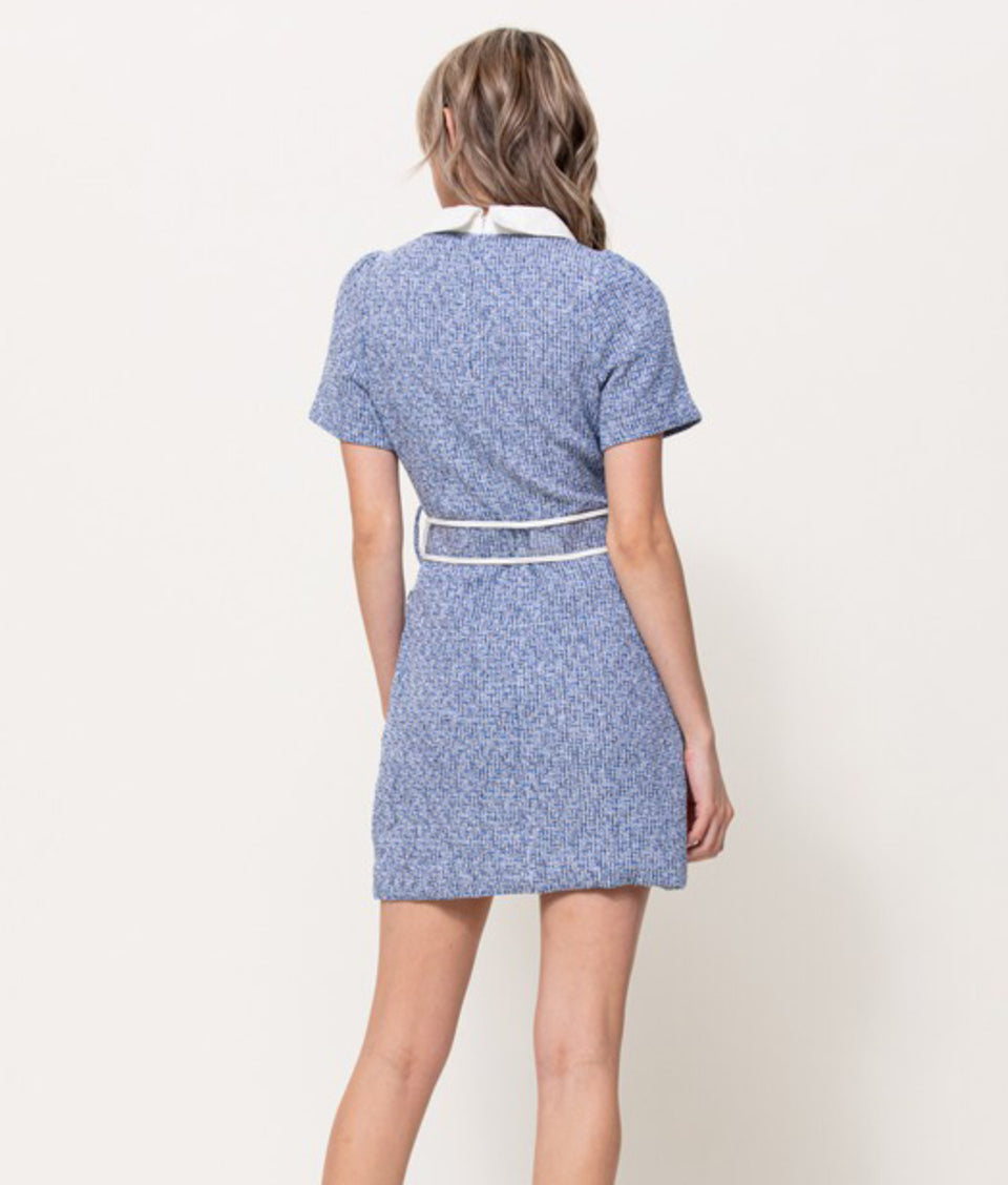 Tweed Blue Dress With Collar