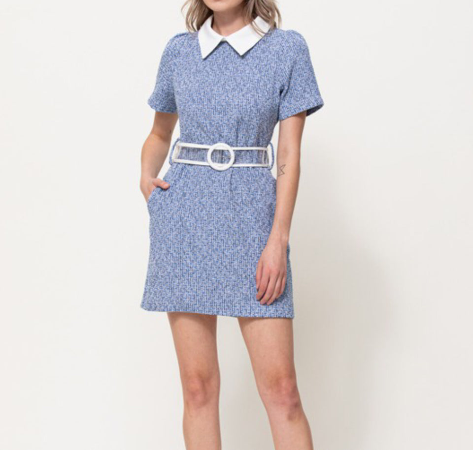 Tweed Blue Dress With Collar